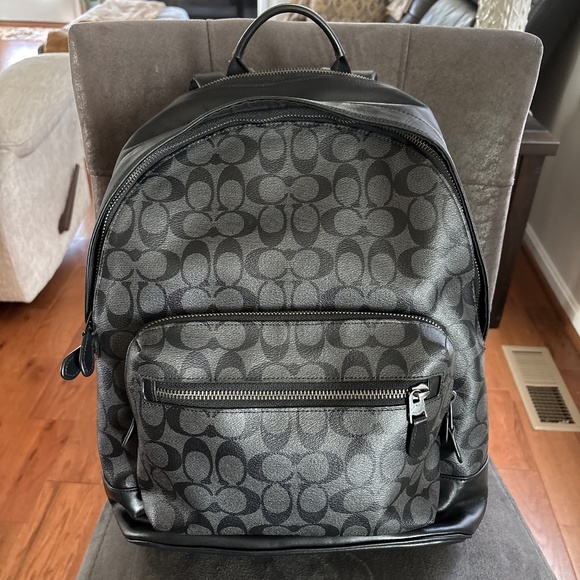 Men’s Coach West Large Backpack Black Signature  Canvas Calf Leather - Picture 1 of 9